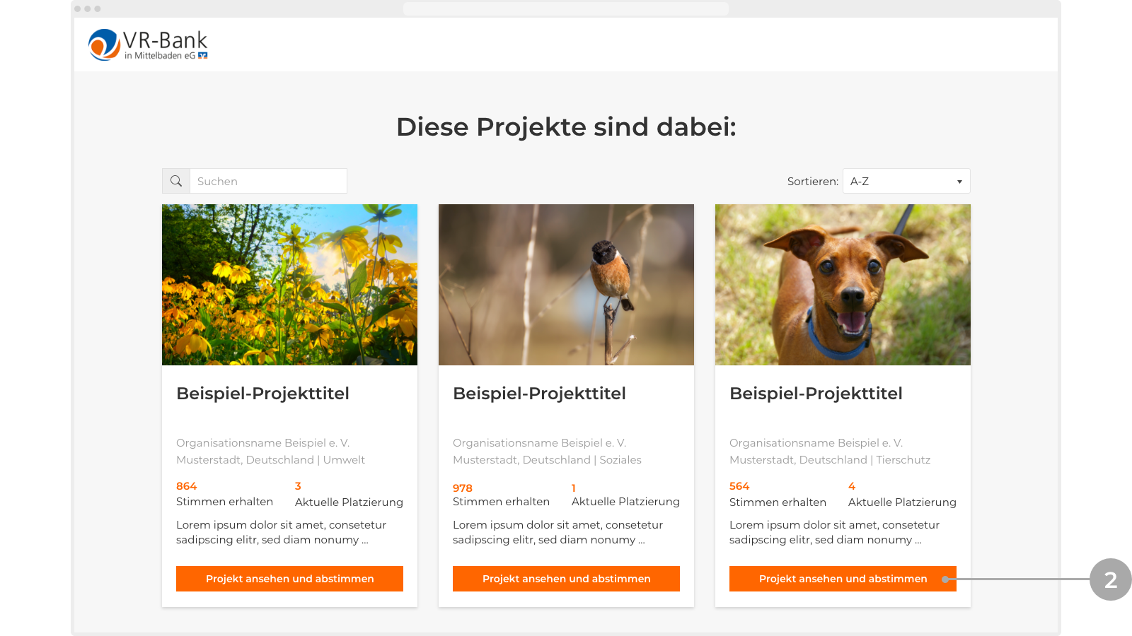 Abbildung: Projektübersicht mit Kacheln einzelner Projekte.