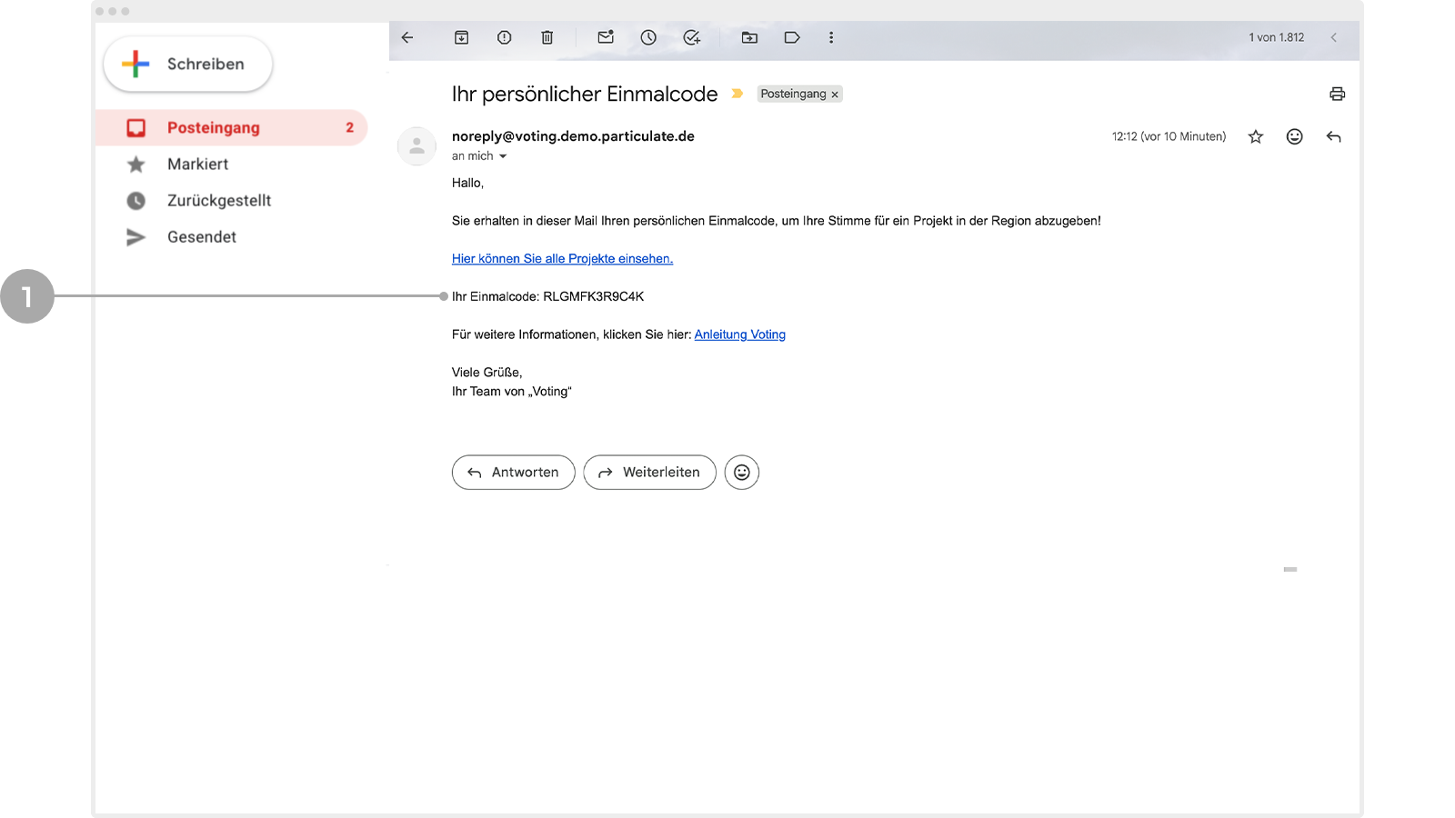 Abbildung: E-Mail mit persönlichem Einmalcode